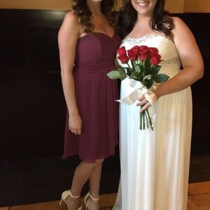 David’s Bridal Short Crinkle Chiffon Dress, Bridesmaids, Wine, Size 4